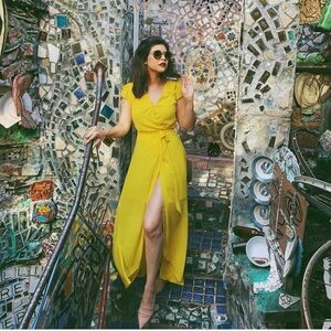 Bebe Vibrant Yellow High Low Dress